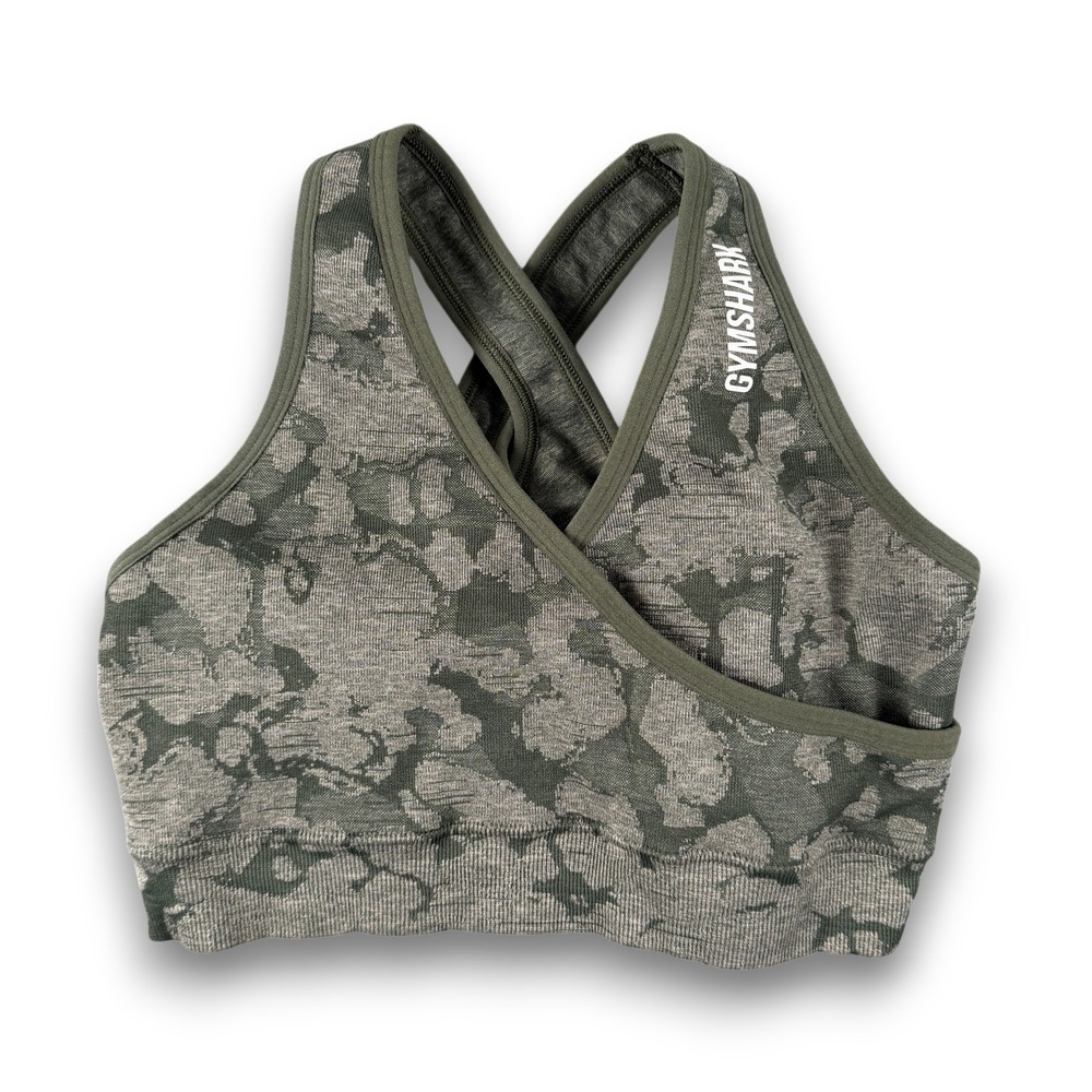 Gymshark Adapt Camo Seamless Sports Bra Womens S Green Crossback